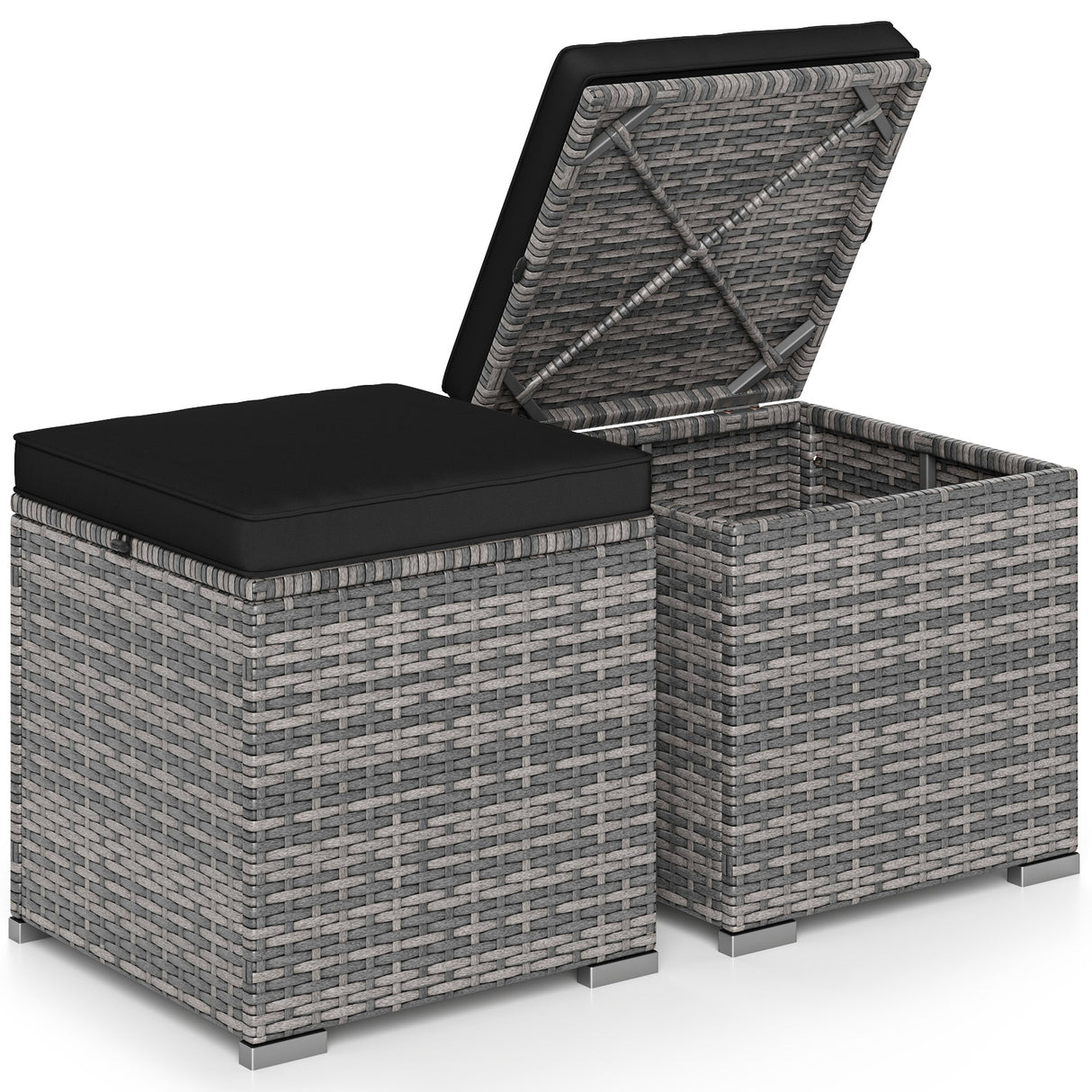2 Pieces Patio Ottoman with Removable Cushions