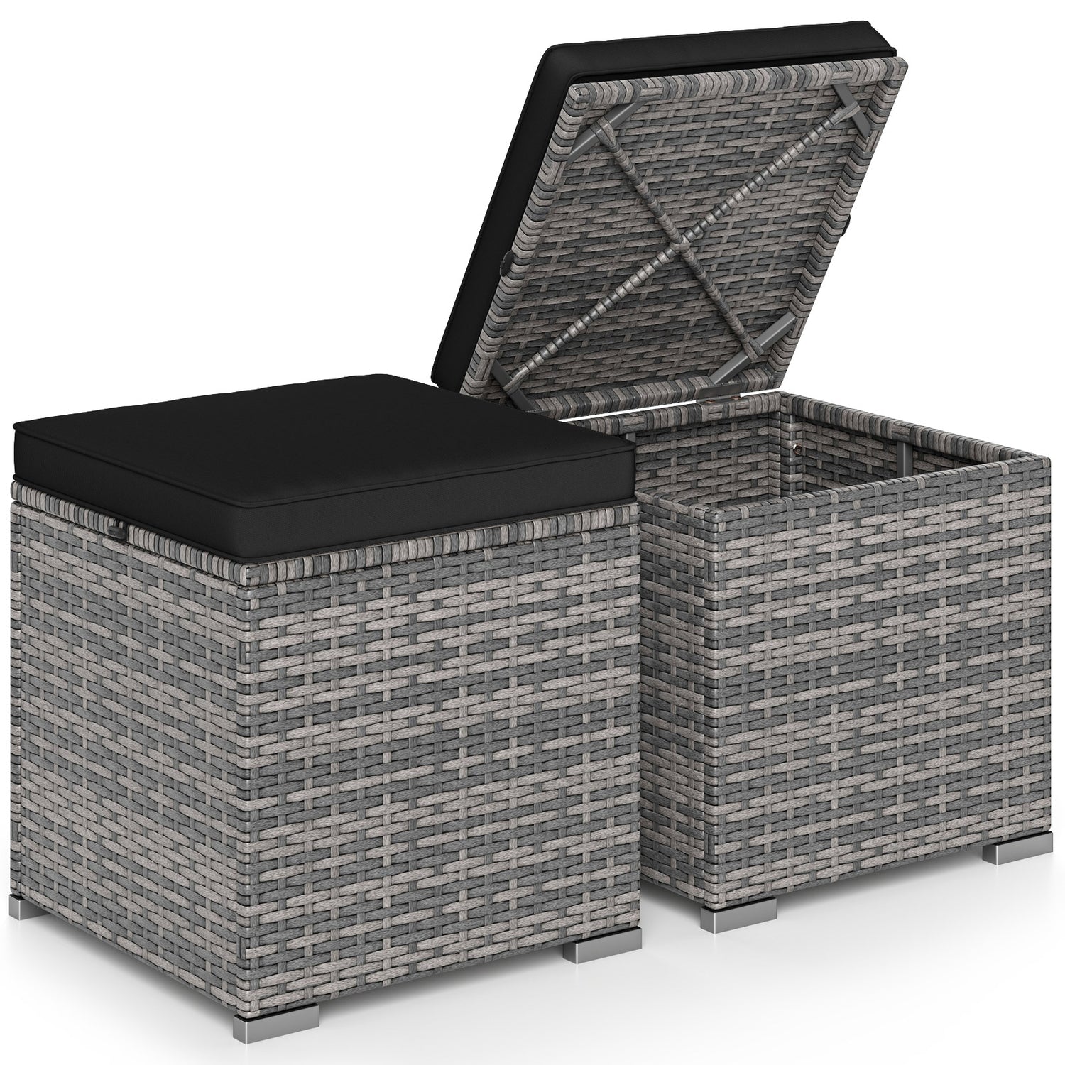 2 Pieces Patio Ottoman with Removable Cushions