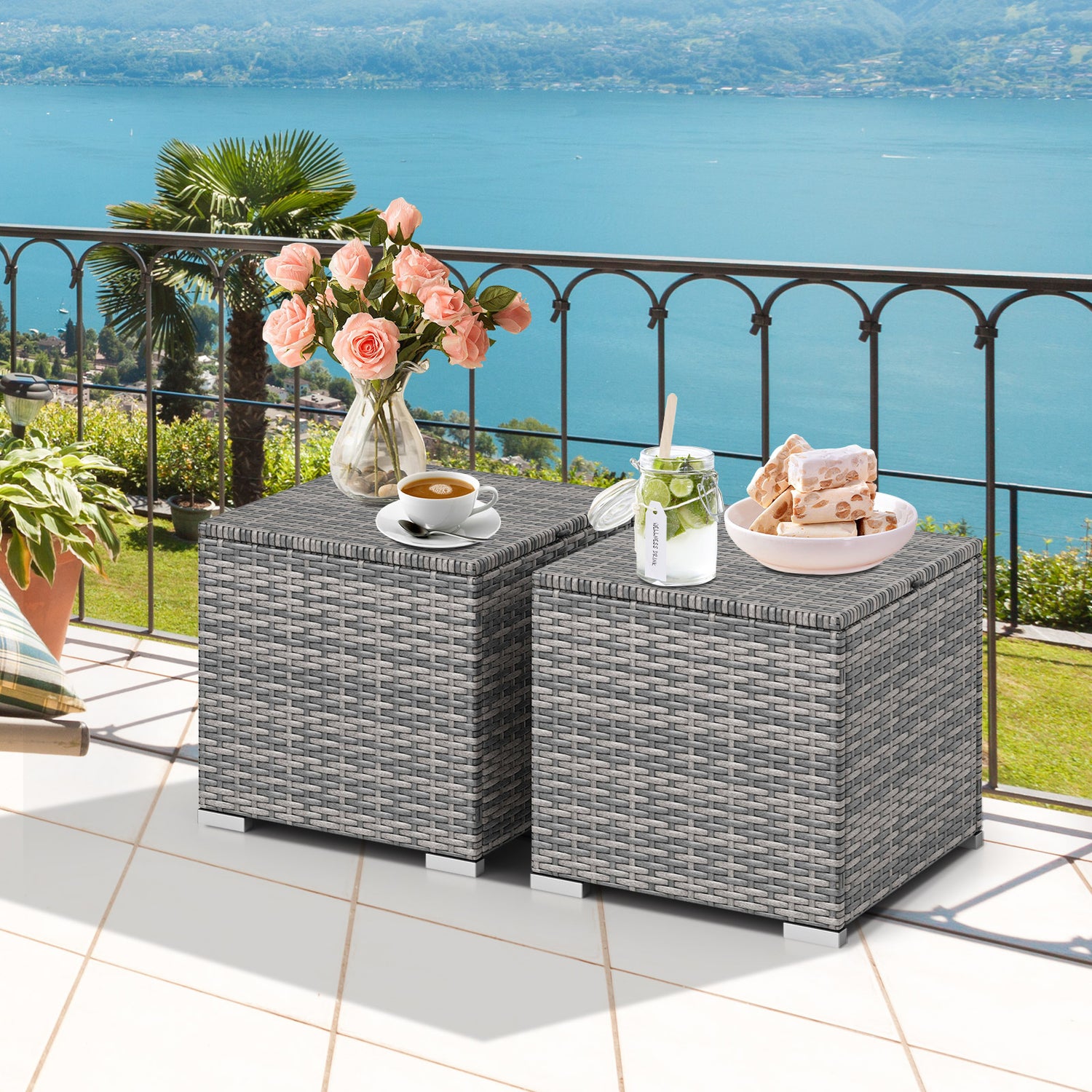 2 Pieces Patio Ottoman with Removable Cushions