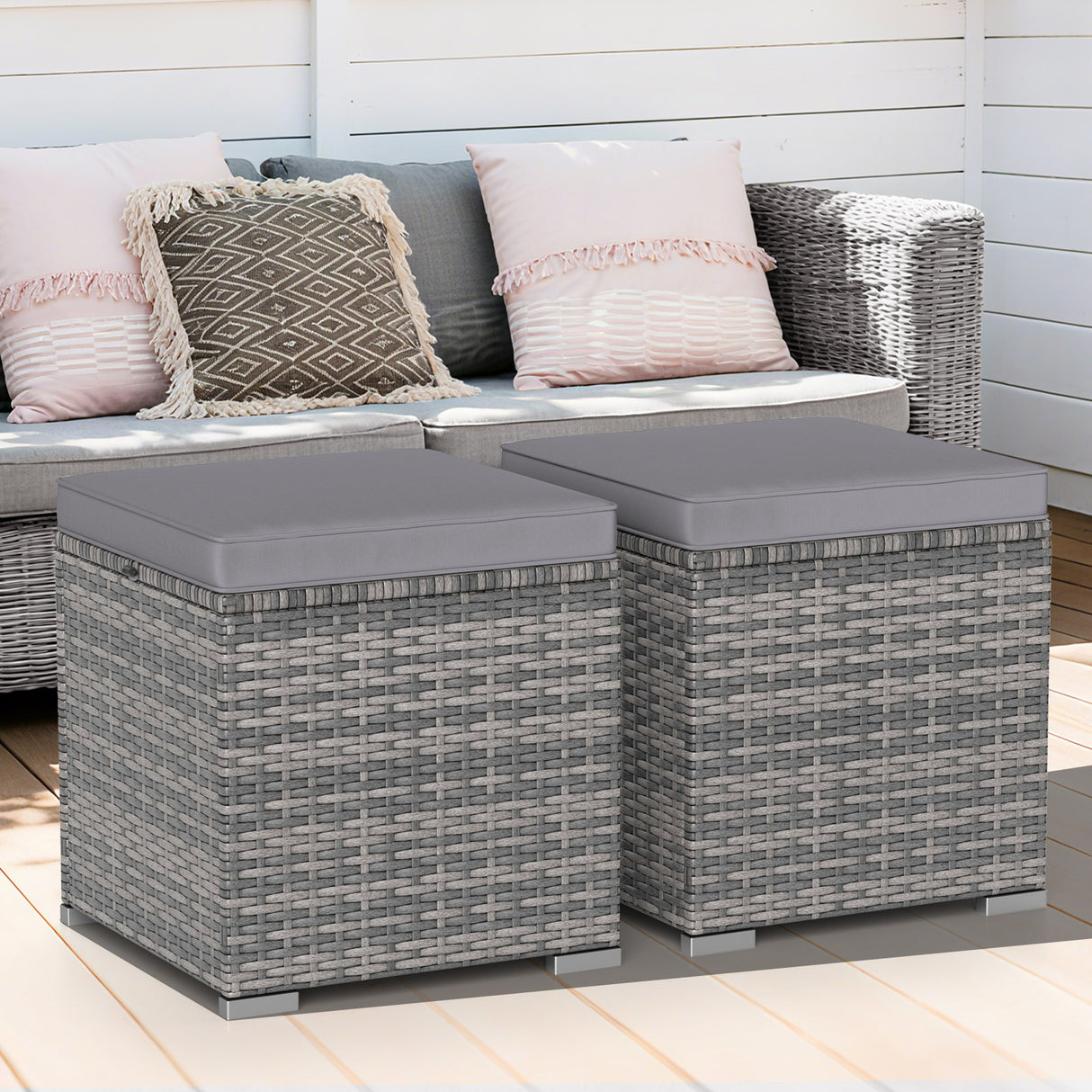 2 Pieces Patio Ottoman with Removable Cushions