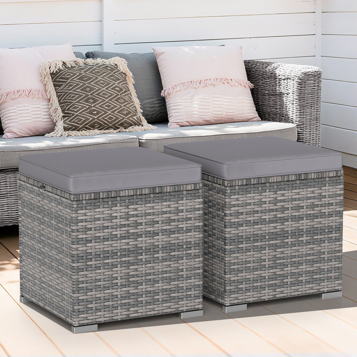 2 Pieces Patio Ottoman with Removable Cushions