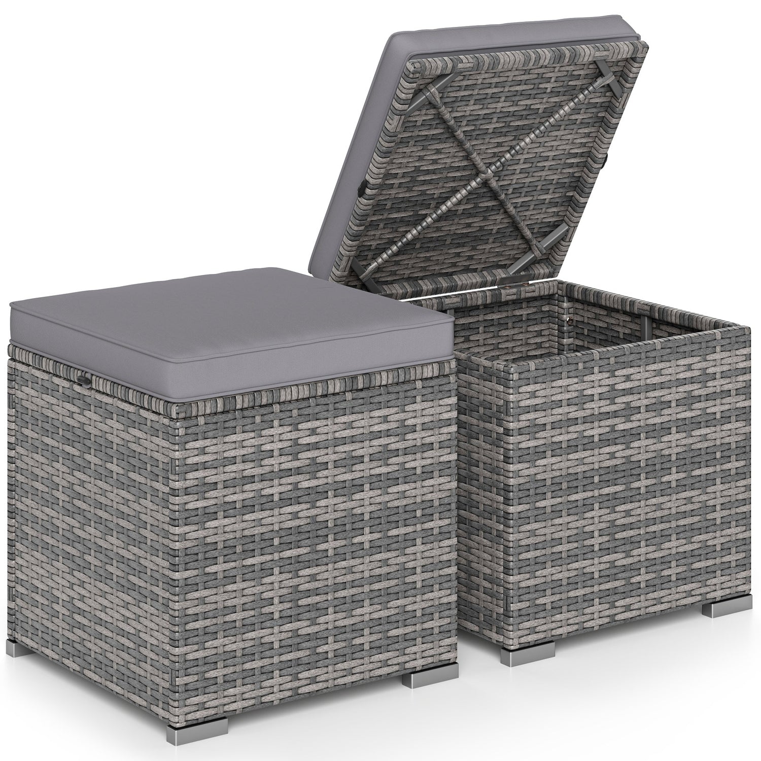 2 Pieces Patio Ottoman with Removable Cushions