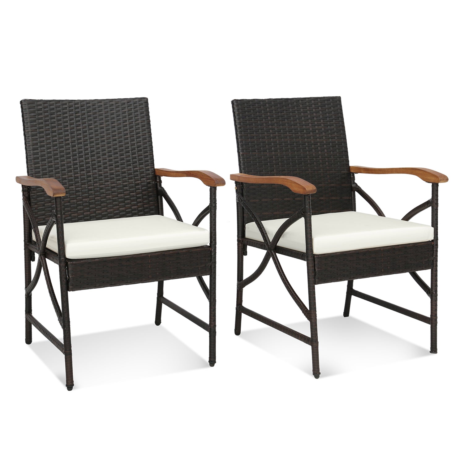 Set of 2/4 Patio Wicker Dining Chairs with Soft Zippered Cushion