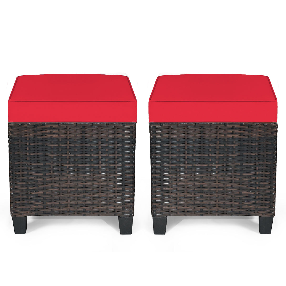 2 Pieces Patio Rattan Ottoman Set with Removable Cushions