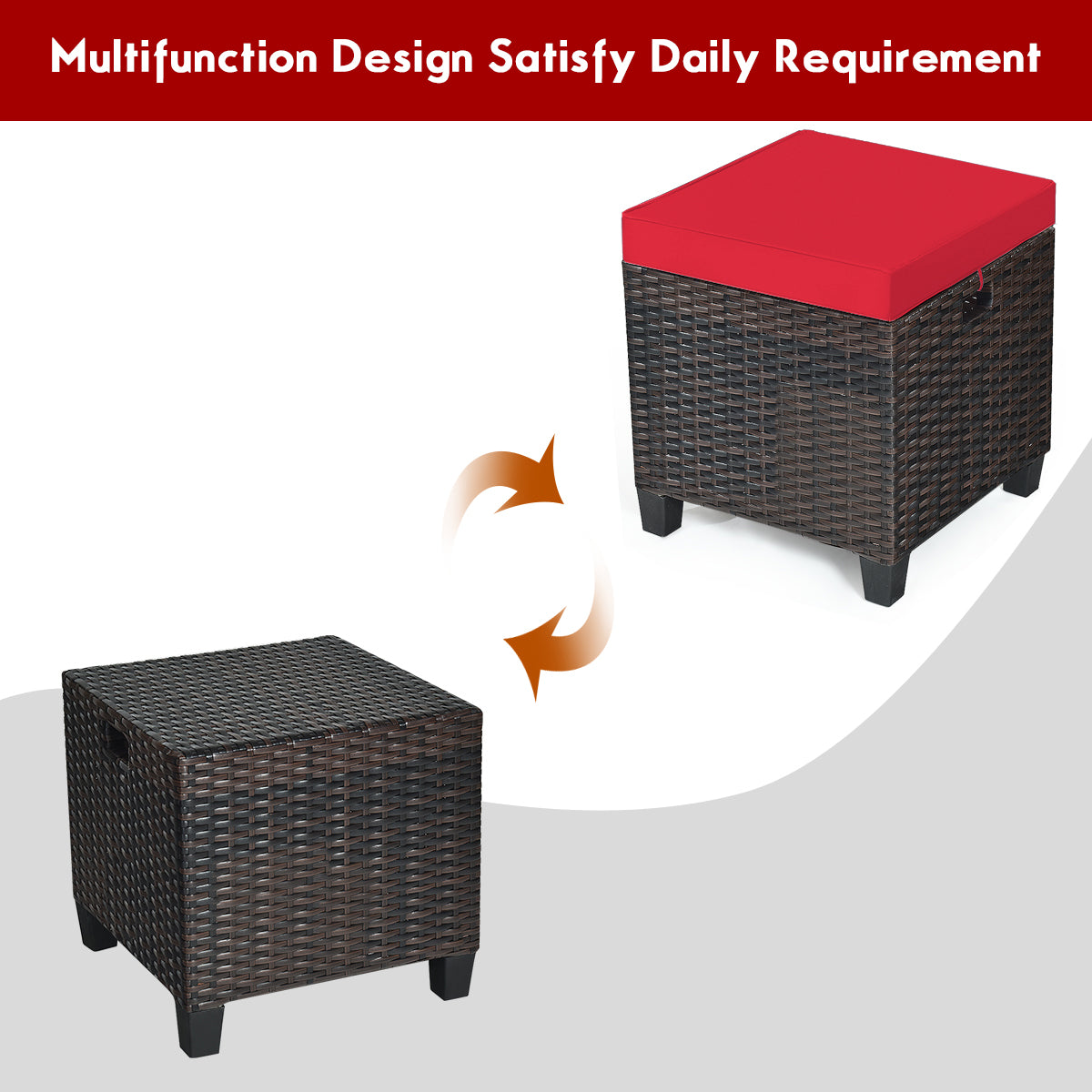 2 Pieces Patio Rattan Ottoman Set with Removable Cushions