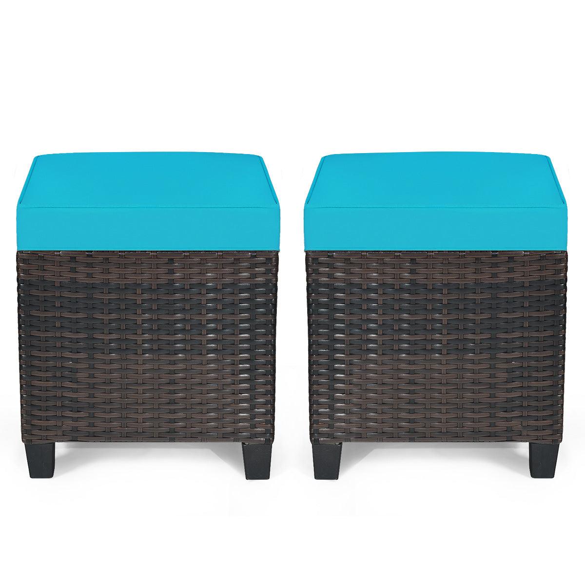 2 Pieces Patio Rattan Ottoman Set with Removable Cushions