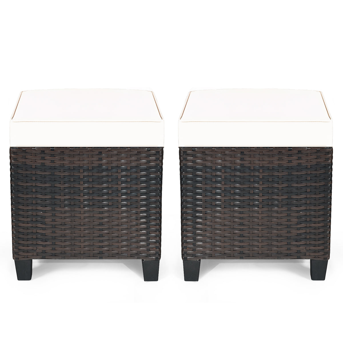 2 Pieces Patio Rattan Ottoman Set with Removable Cushions