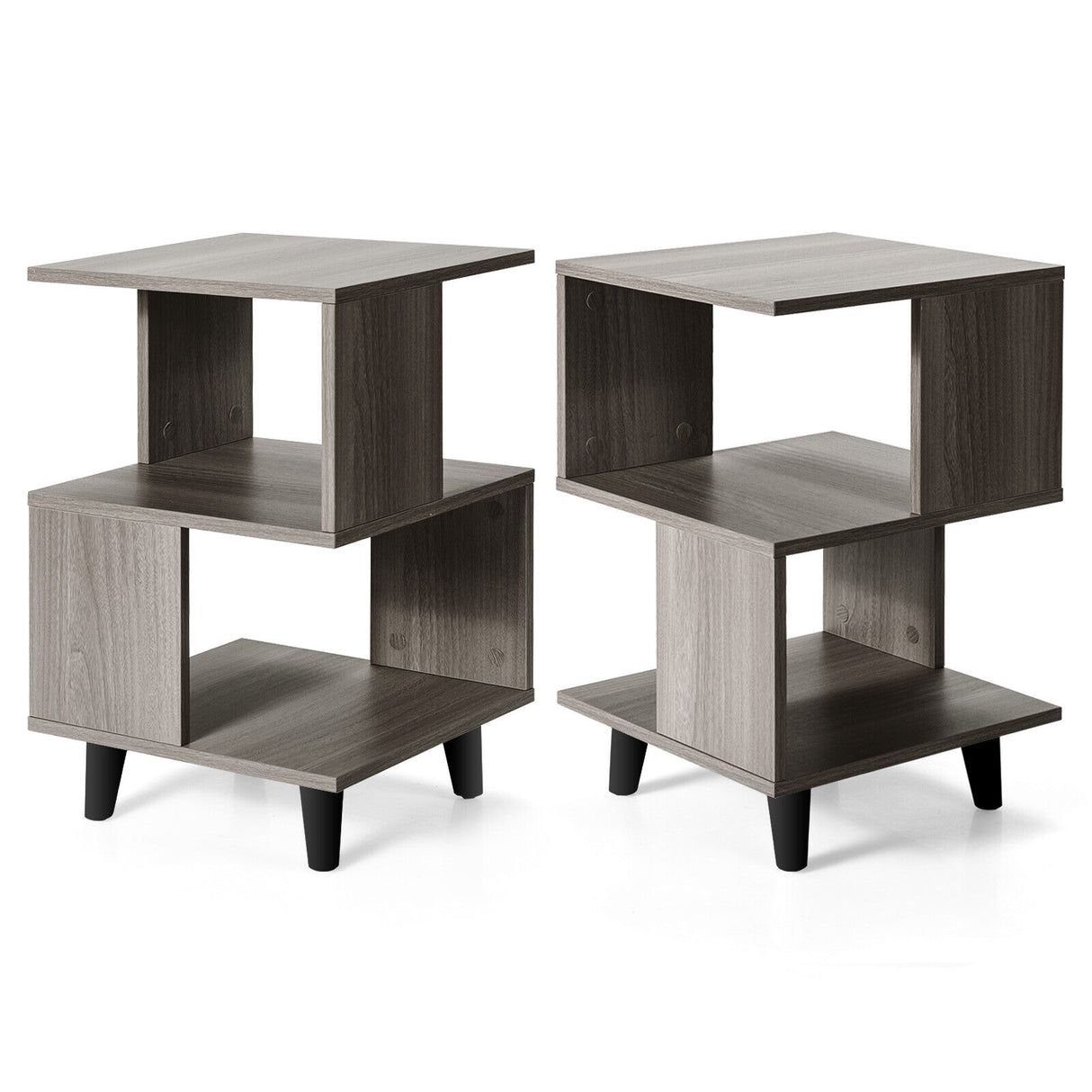 2 Pieces Wooden Modern Nightstand Set with Legs for Living Room