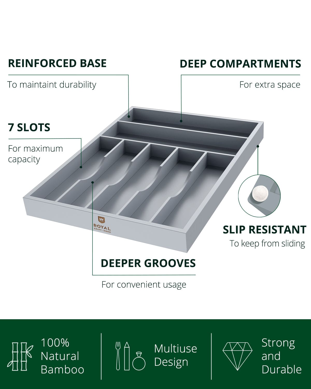 Basic Silverware Drawer Organizer, Gray
