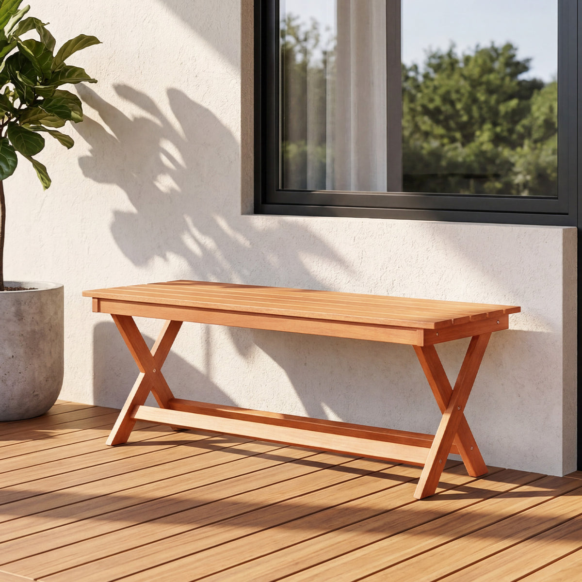 2-Seat Wooden Garden Patio Bench with X-Shaped Legs-Set of 2