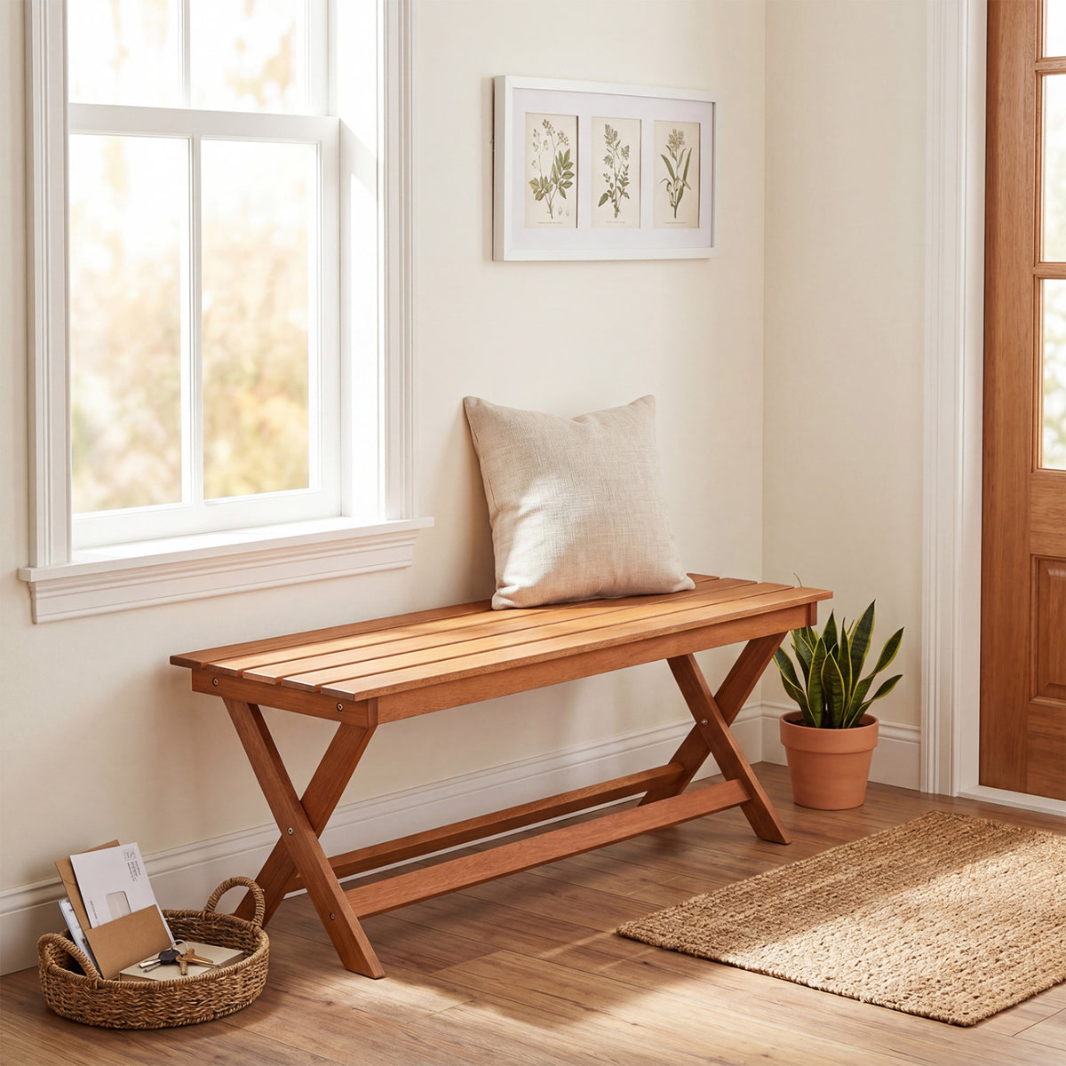 2-Seat Wooden Garden Patio Bench with X-Shaped Legs-Set of 2