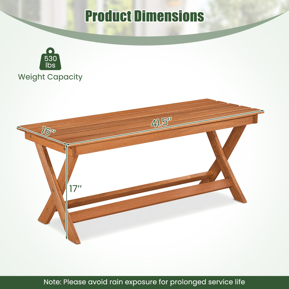 2-Seat Wooden Garden Patio Bench with X-Shaped Legs-Set of 2