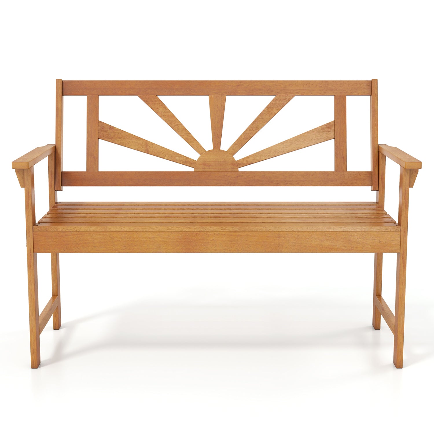 2-Seater Acacia Wood Loveseat Bench with Backrest and Armrests for Patio