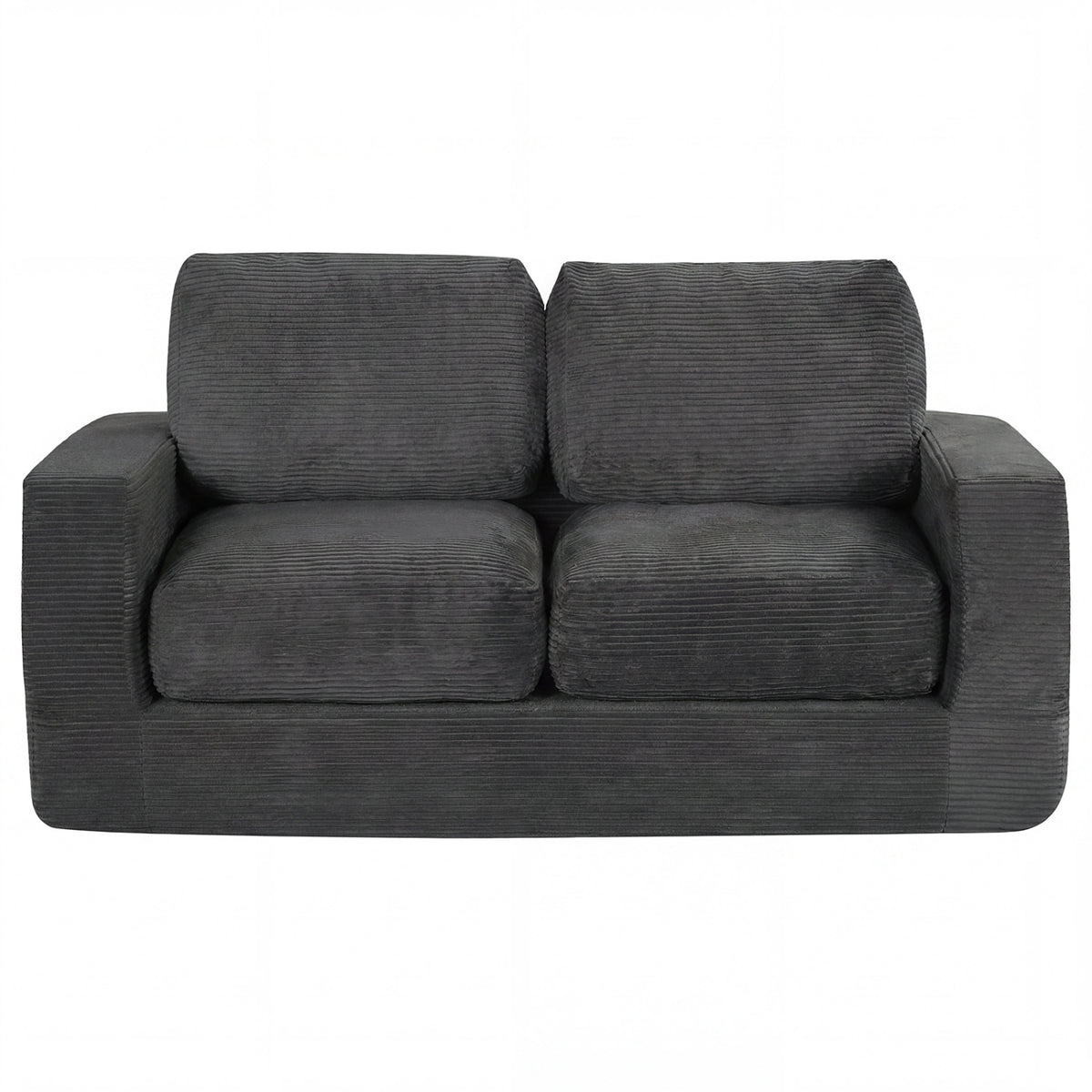 2-Seater Floor Couch Loveseat Foam Sofa with Removable Corduroy Cover