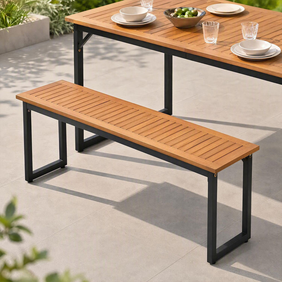 2-Seater Outdoor Dining Bench 800 LBS Max Load with Metal Legs-Setof2/Legs-Setof1