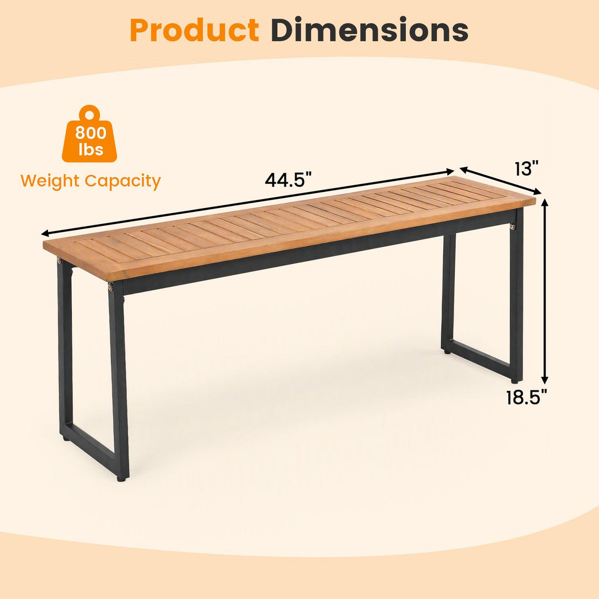 2-Seater Outdoor Dining Bench 800 LBS Max Load with Metal Legs-Setof2/Legs-Setof1