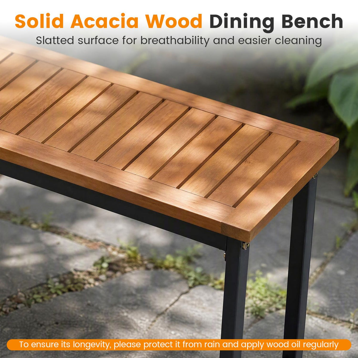 2-Seater Outdoor Dining Bench 800 LBS Max Load with Metal Legs-Setof2/Legs-Setof1