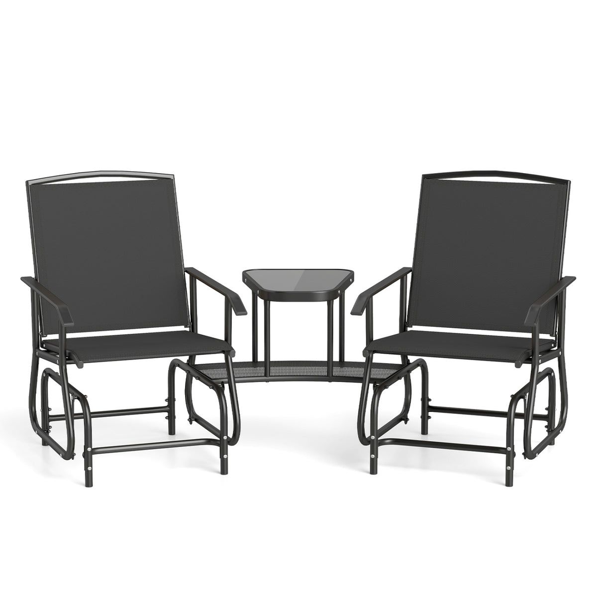 2-Seater Outdoor Glider Bench with 2-Tier Center Table