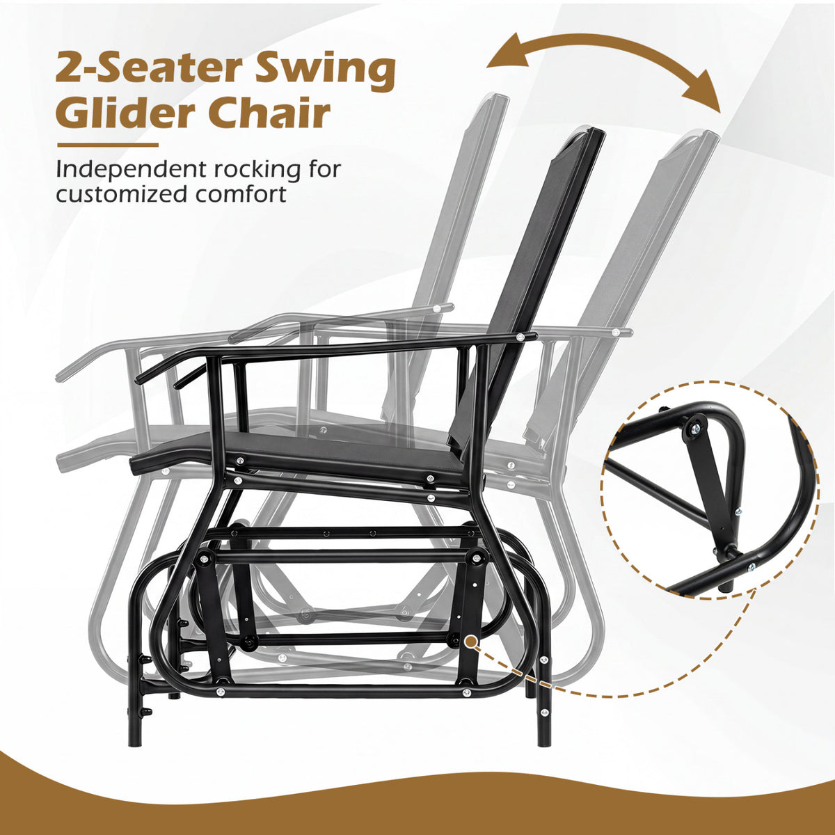 2-Seater Outdoor Glider Bench with 2-Tier Center Table