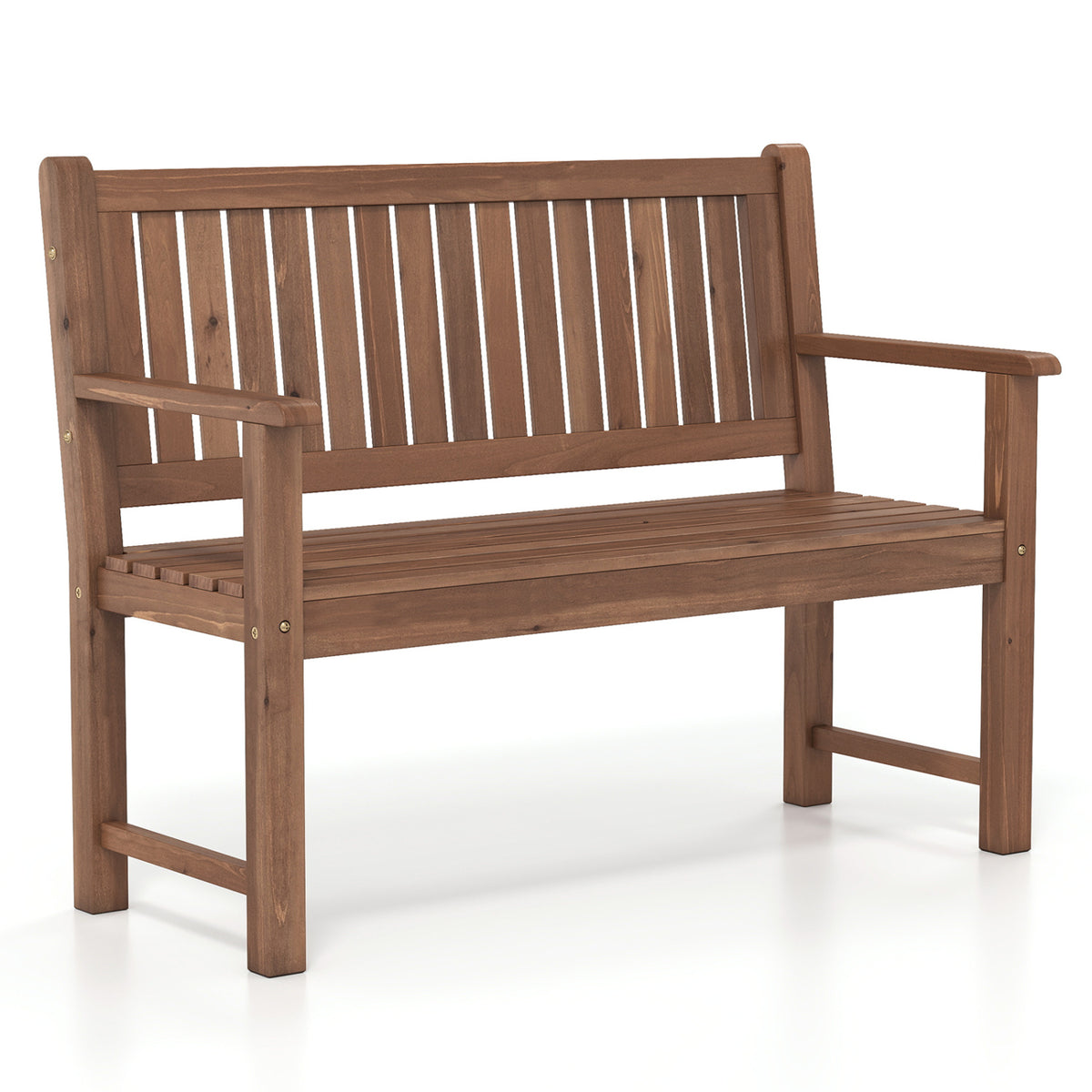 2-Seater Outdoor Wooden Bench with Backrest and Armrests