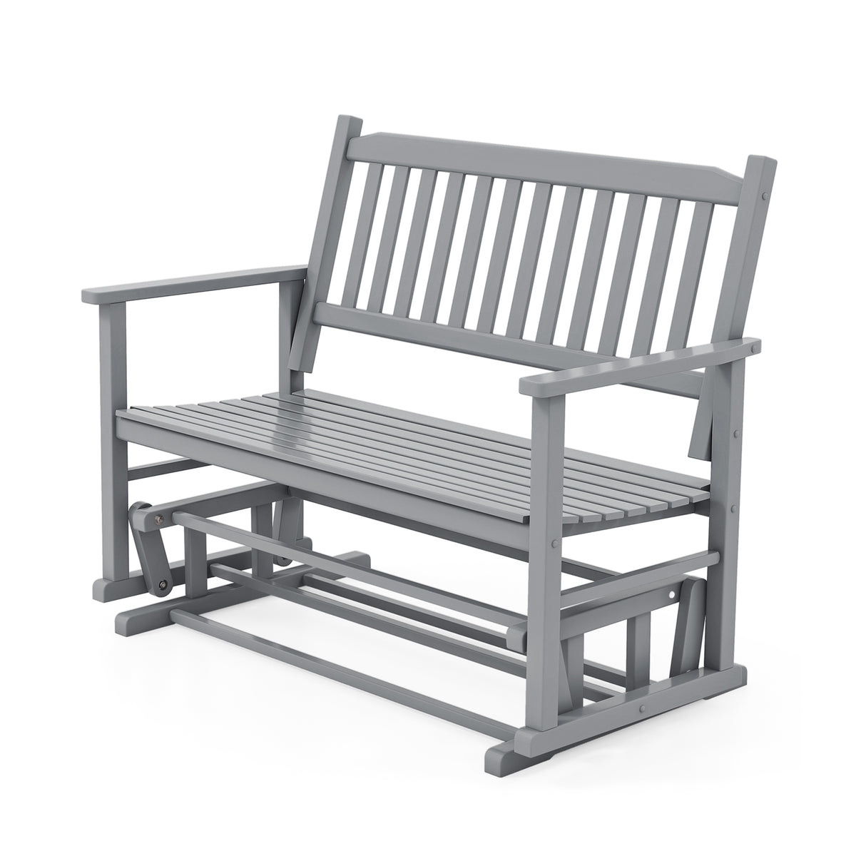 2 Seats Outdoor Glider Bench with Armrests and Slatted Seat