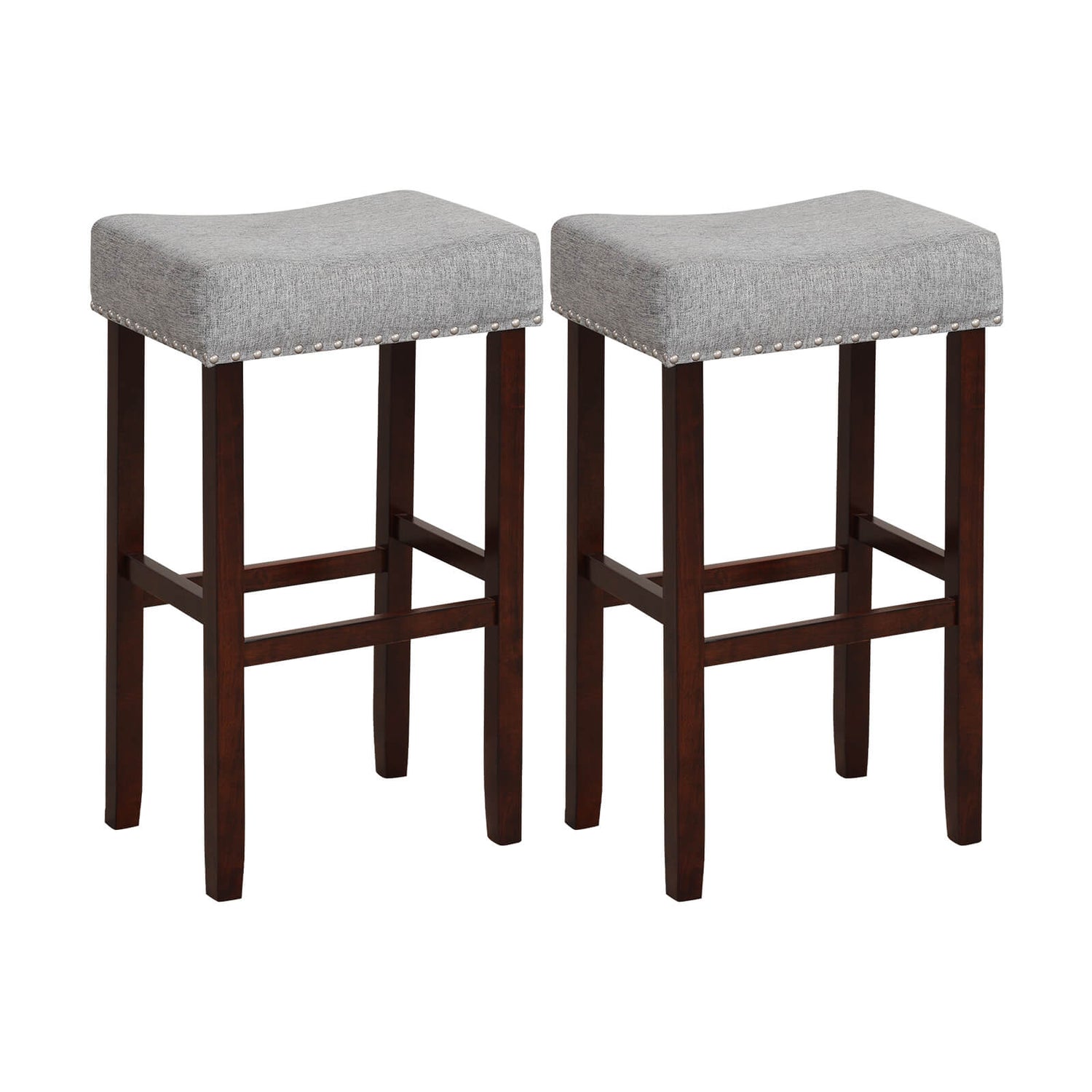 29 Inch Set of 2 Height Upholstered Bar Stool with Solid Rubber Wood Legs and Footrest