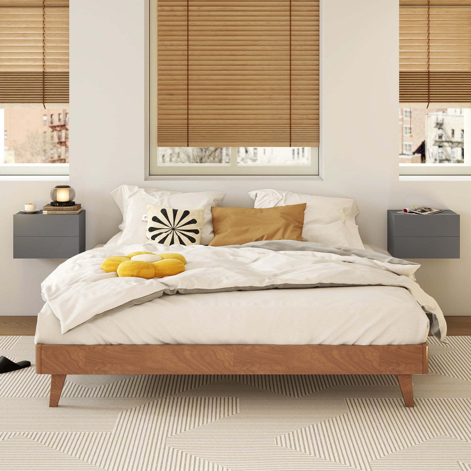 2 Storage Drawers Wall Mounted Floating Nightstand for Bedroom