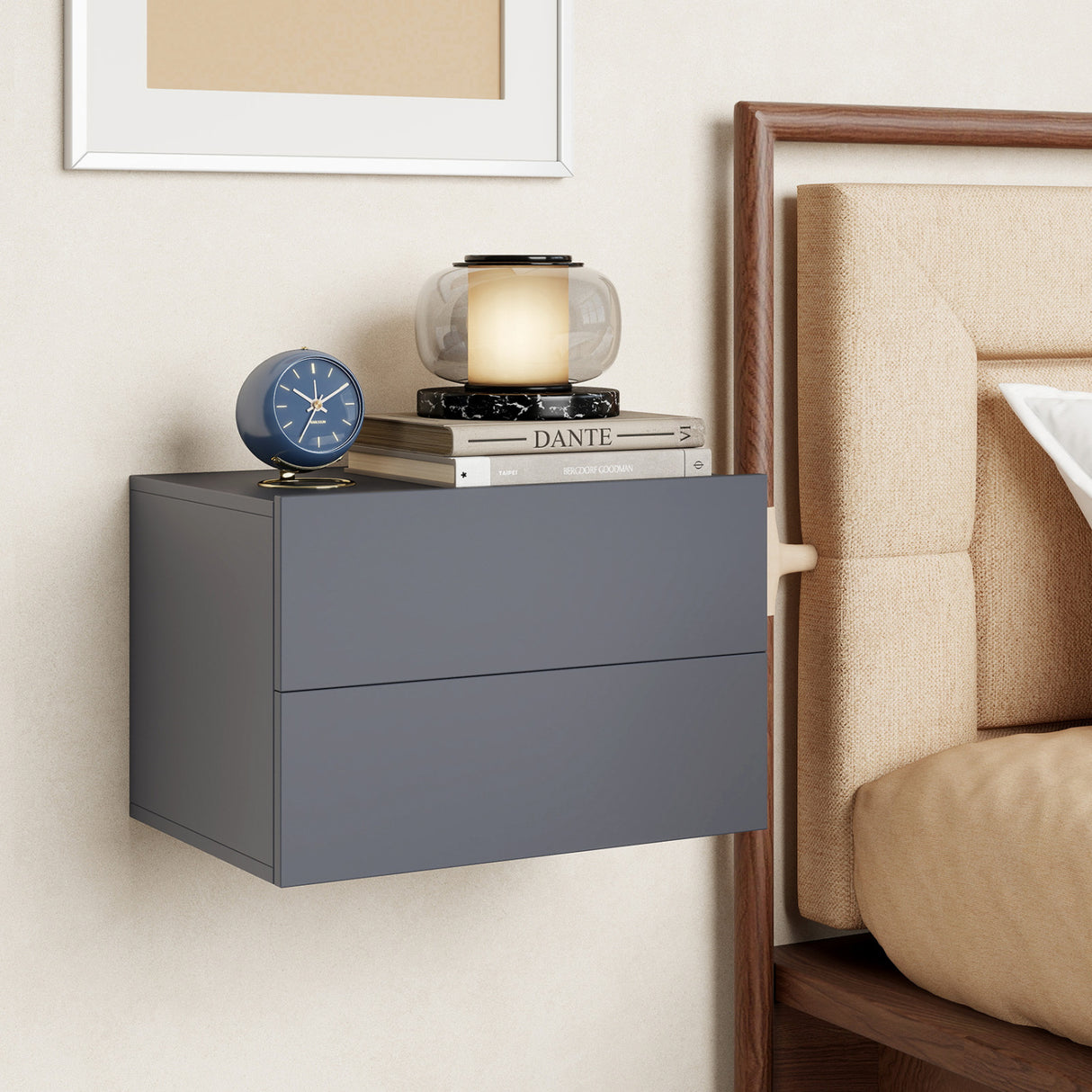2 Storage Drawers Wall Mounted Floating Nightstand for Bedroom