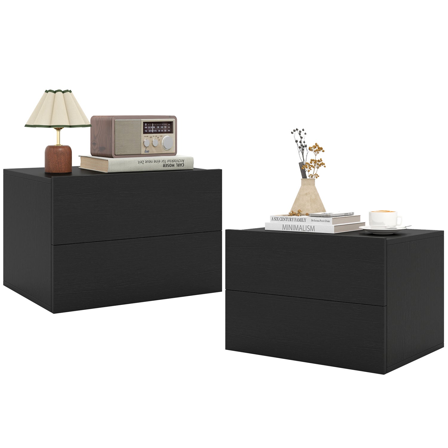 2 Storage Drawers Wall Mounted Floating Nightstand for Bedroom