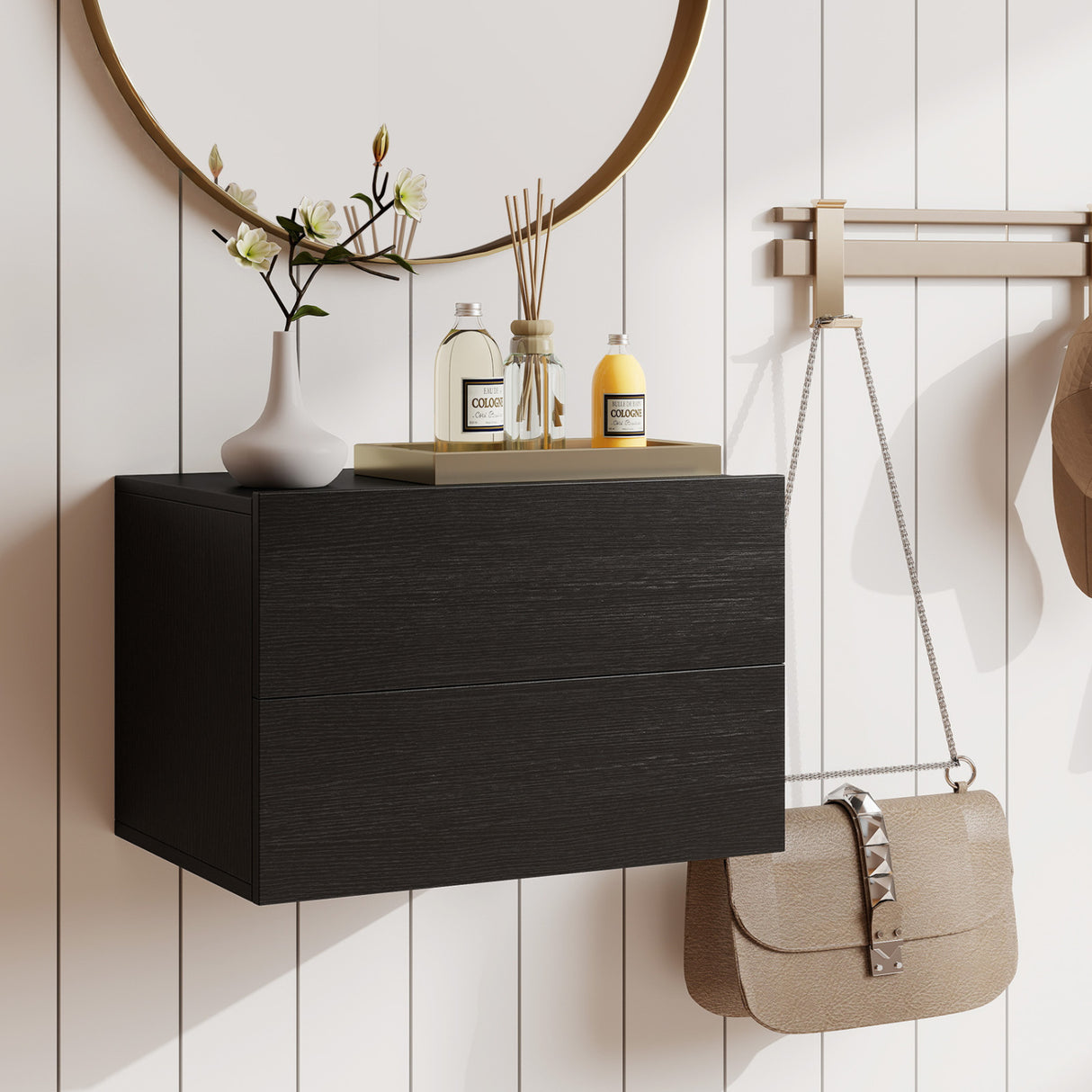 2 Storage Drawers Wall Mounted Floating Nightstand for Bedroom