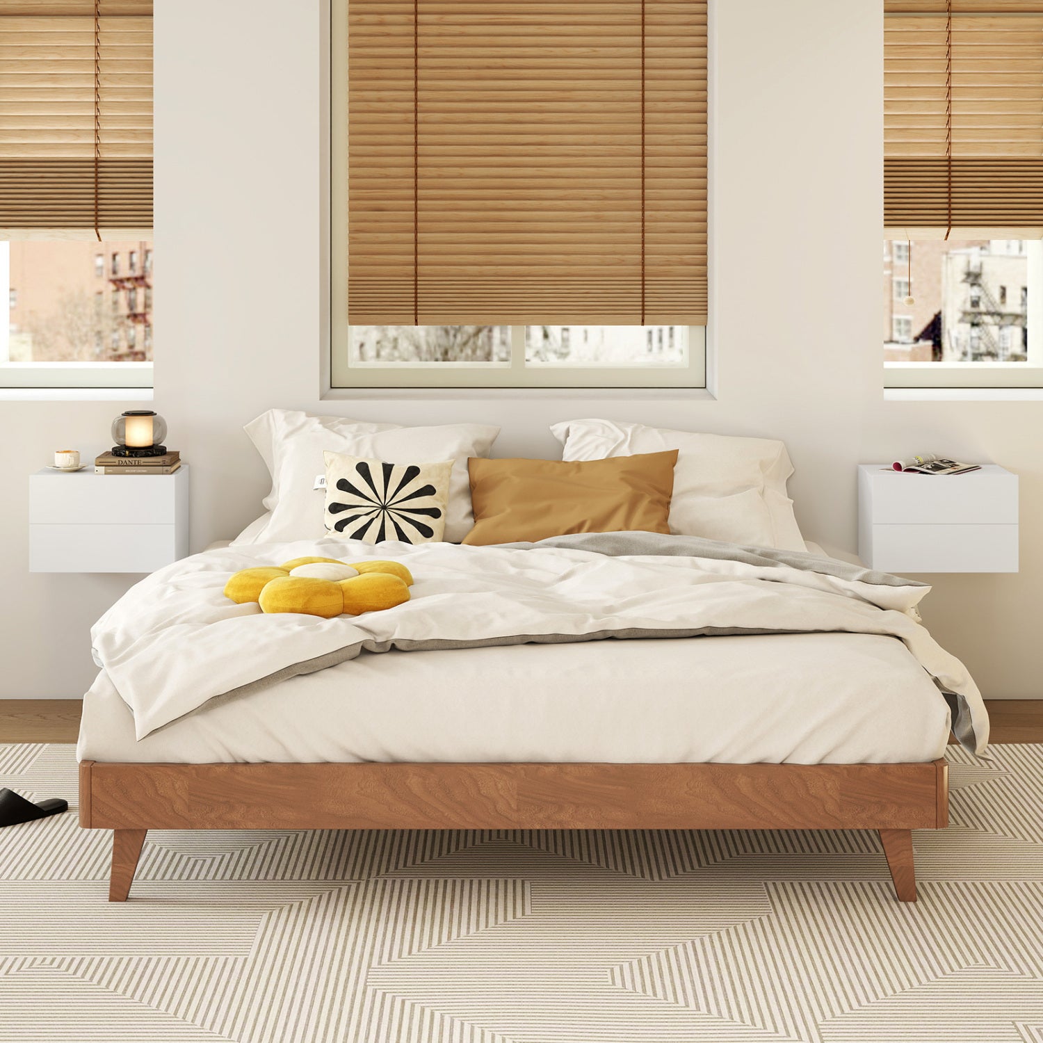 2 Storage Drawers Wall Mounted Floating Nightstand for Bedroom