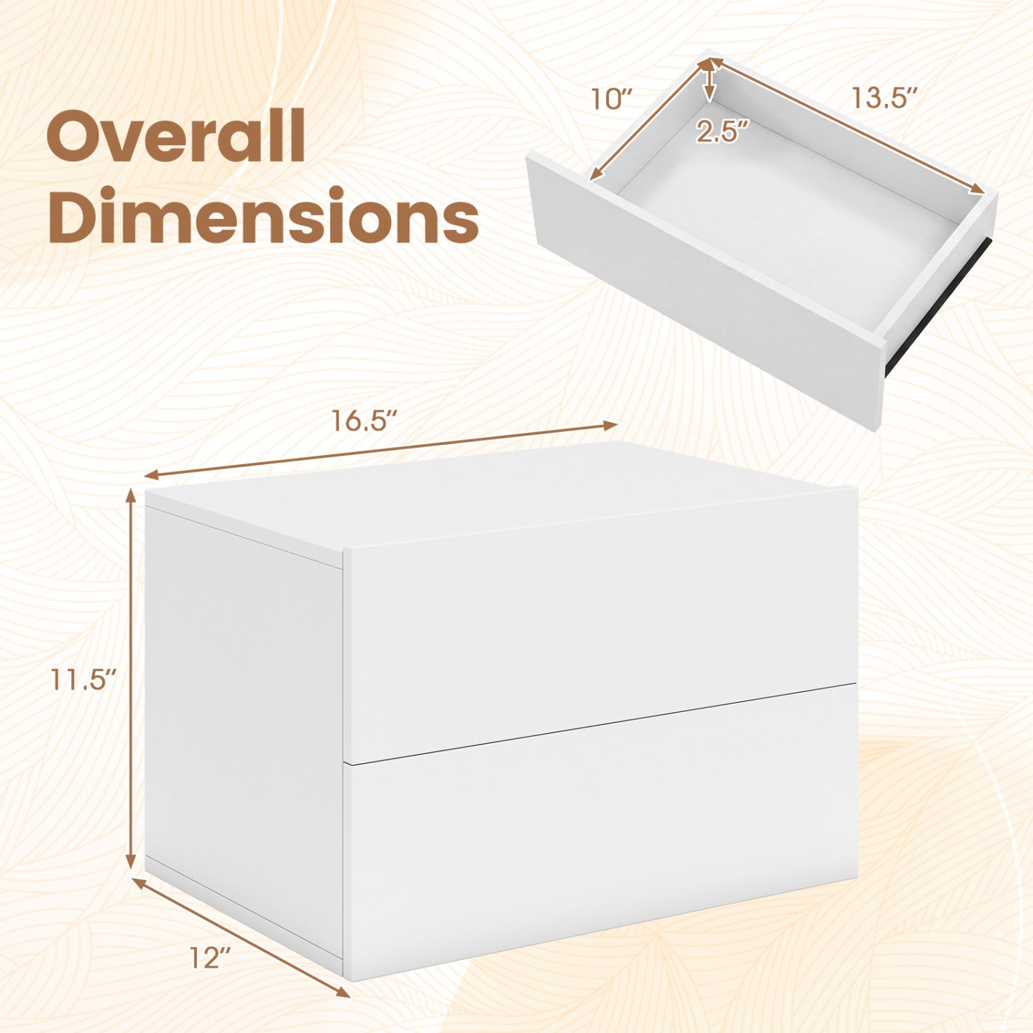 2 Storage Drawers Wall Mounted Floating Nightstand for Bedroom