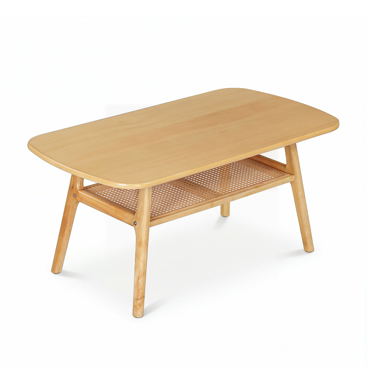 2-Tier Boho Rattan Coffee Table with Rounded Corners