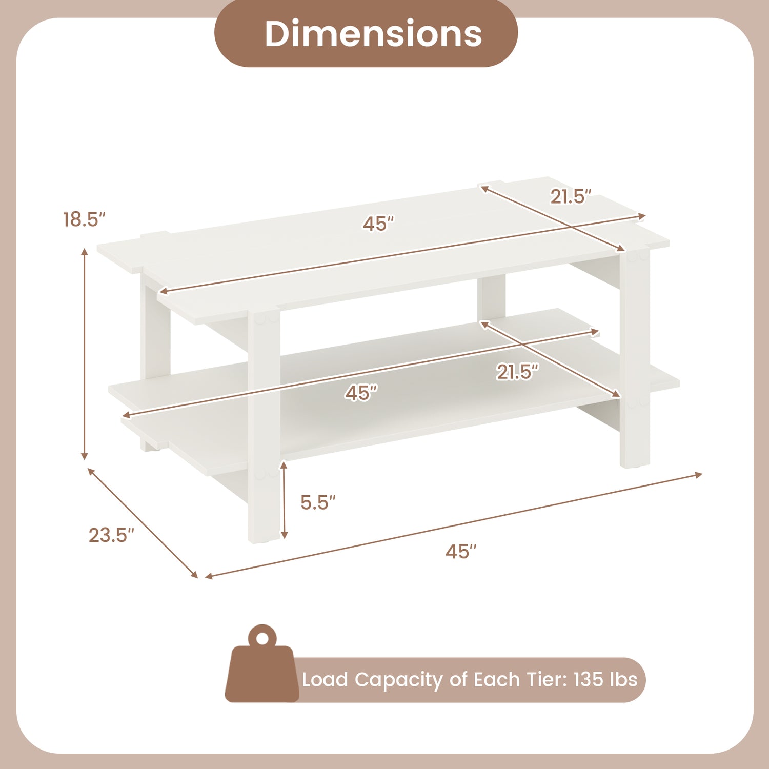 2-Tier Coffee Table Slatted Wood Center Table with Storage Shelf