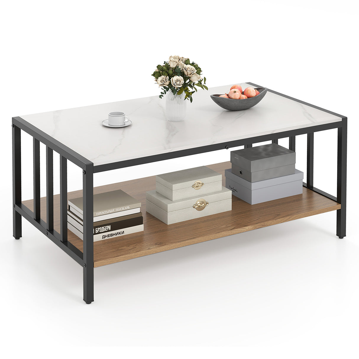 2 Tier Coffee Table with Sintered Stone Tabletop-White
