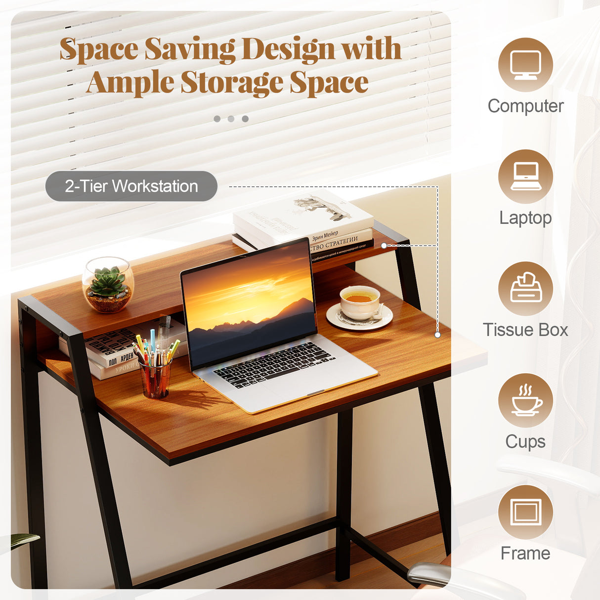 2 Tier Computer Desk PC Laptop Table Study Writing Home Office Workstation New