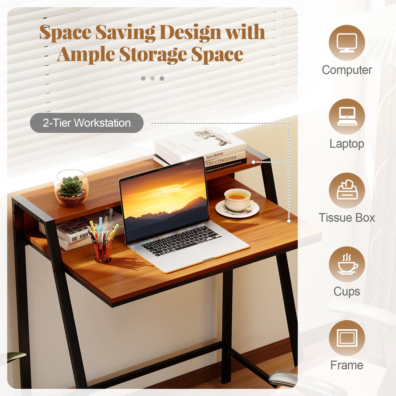 2 Tier Computer Desk PC Laptop Table Study Writing Home Office Workstation New