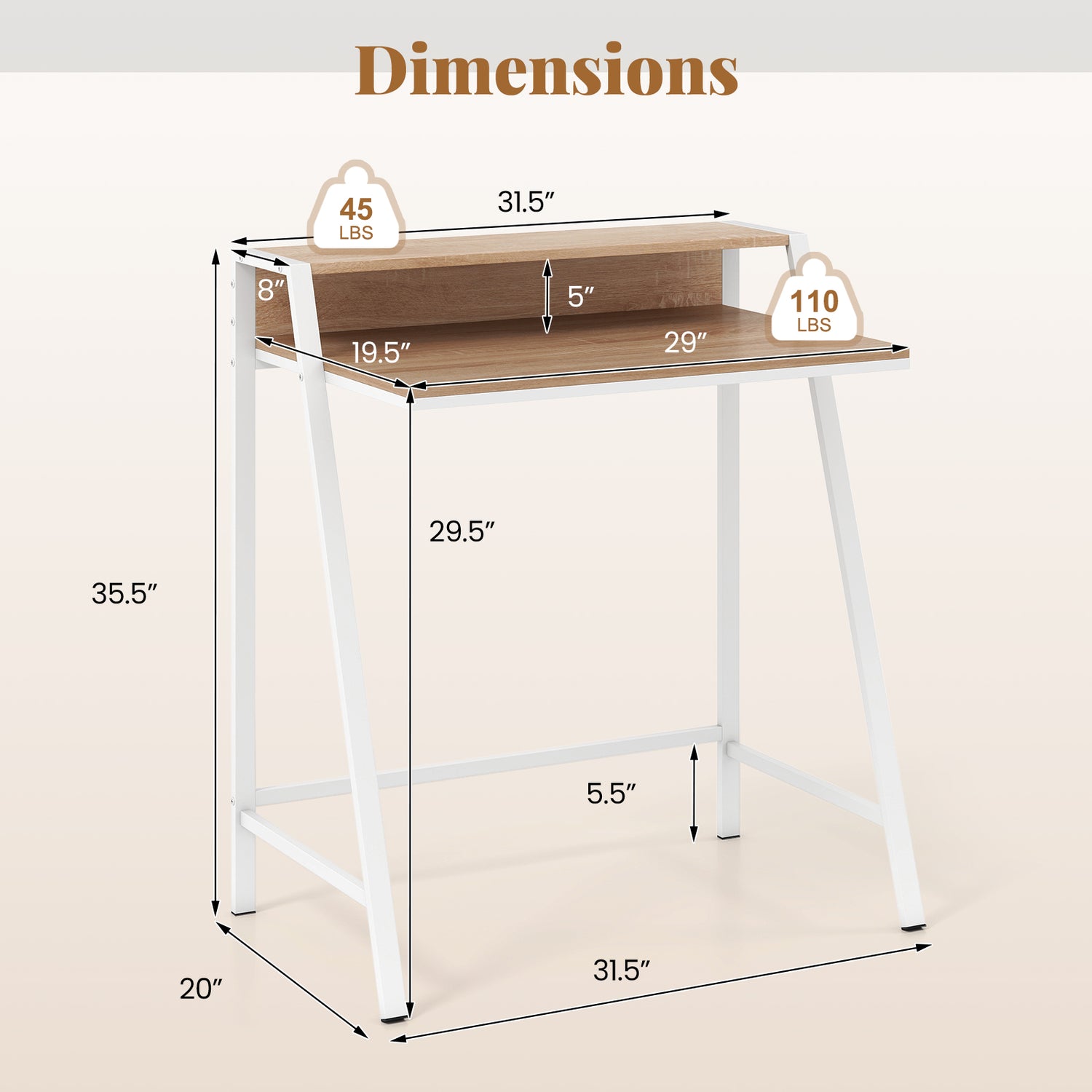 2 Tier Computer Desk PC Laptop Table Study Writing Home Office Workstation New