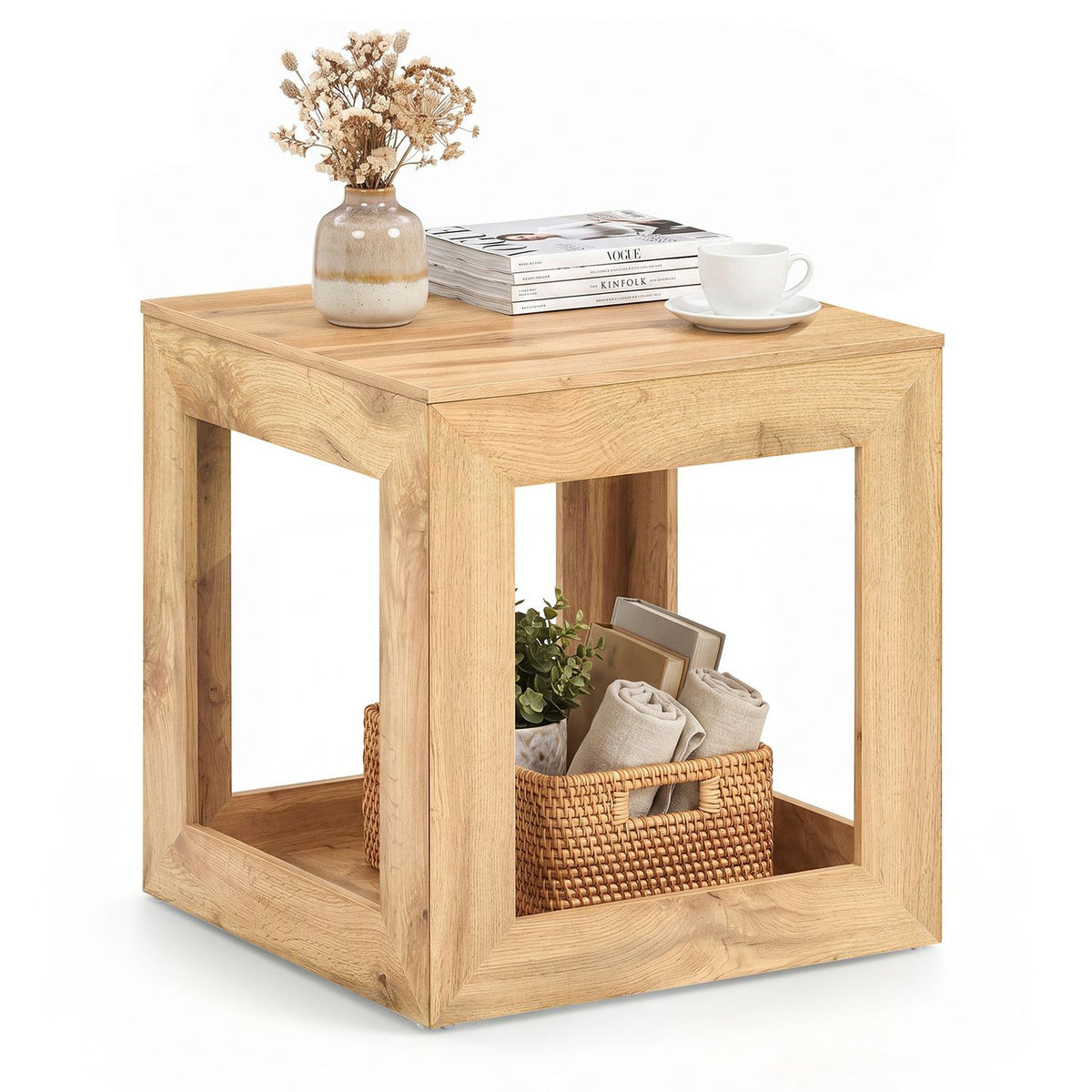 2-Tier Farmhouse End Table with Storage Shelf-Set of 2