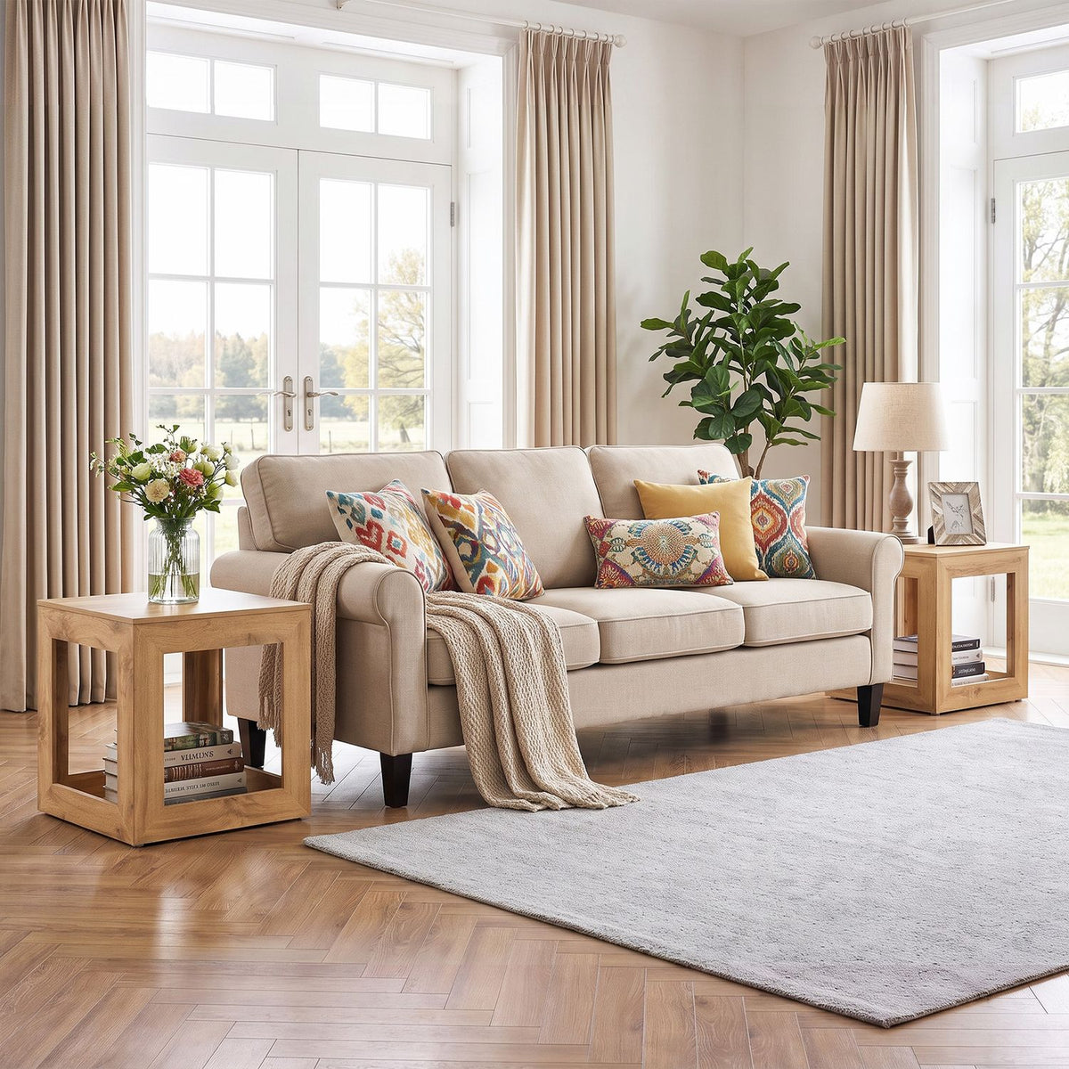 2-Tier Farmhouse End Table with Storage Shelf-Set of 2