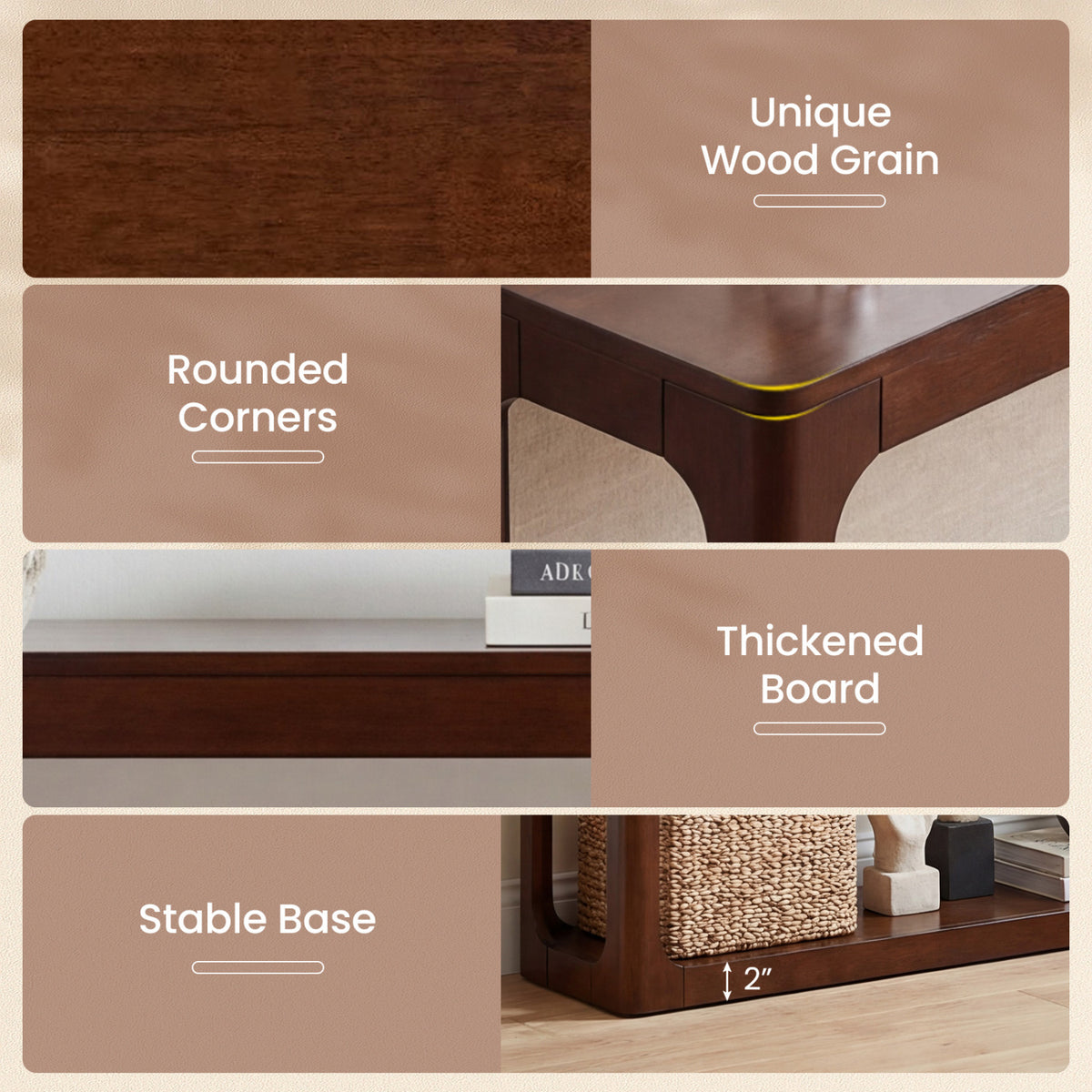 2-Tier Mid Century Wood Console Table with Storage Shelf-Brown