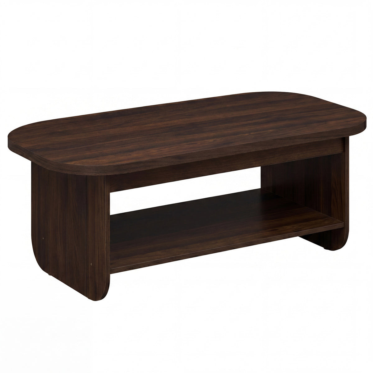2-Tier Oval Coffee Table for Living Room Mid Century Center Table with Bottom Storage Shelf