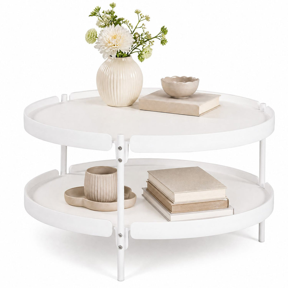 2-Tier Plastic Coffee Round Coffee Table for Living Room