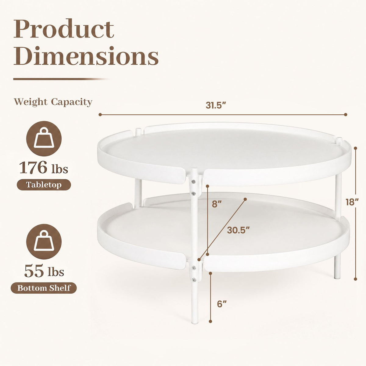 2-Tier Plastic Coffee Round Coffee Table for Living Room