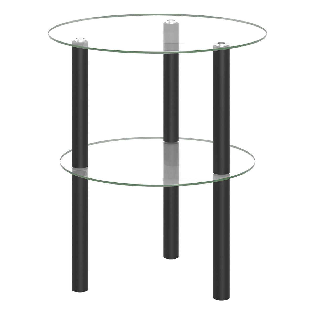 2-Tier Round End Table with Clear Tempered Glass Top and Shelf