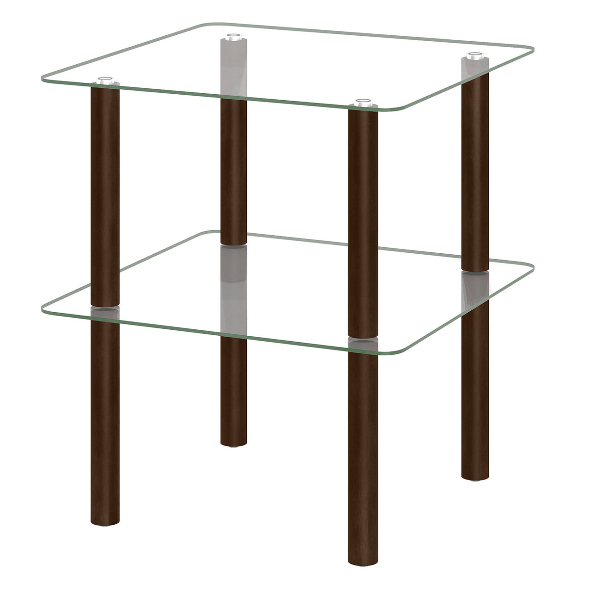 2-Tier Square End Table with Shelf and Clear Tempered Glass Top