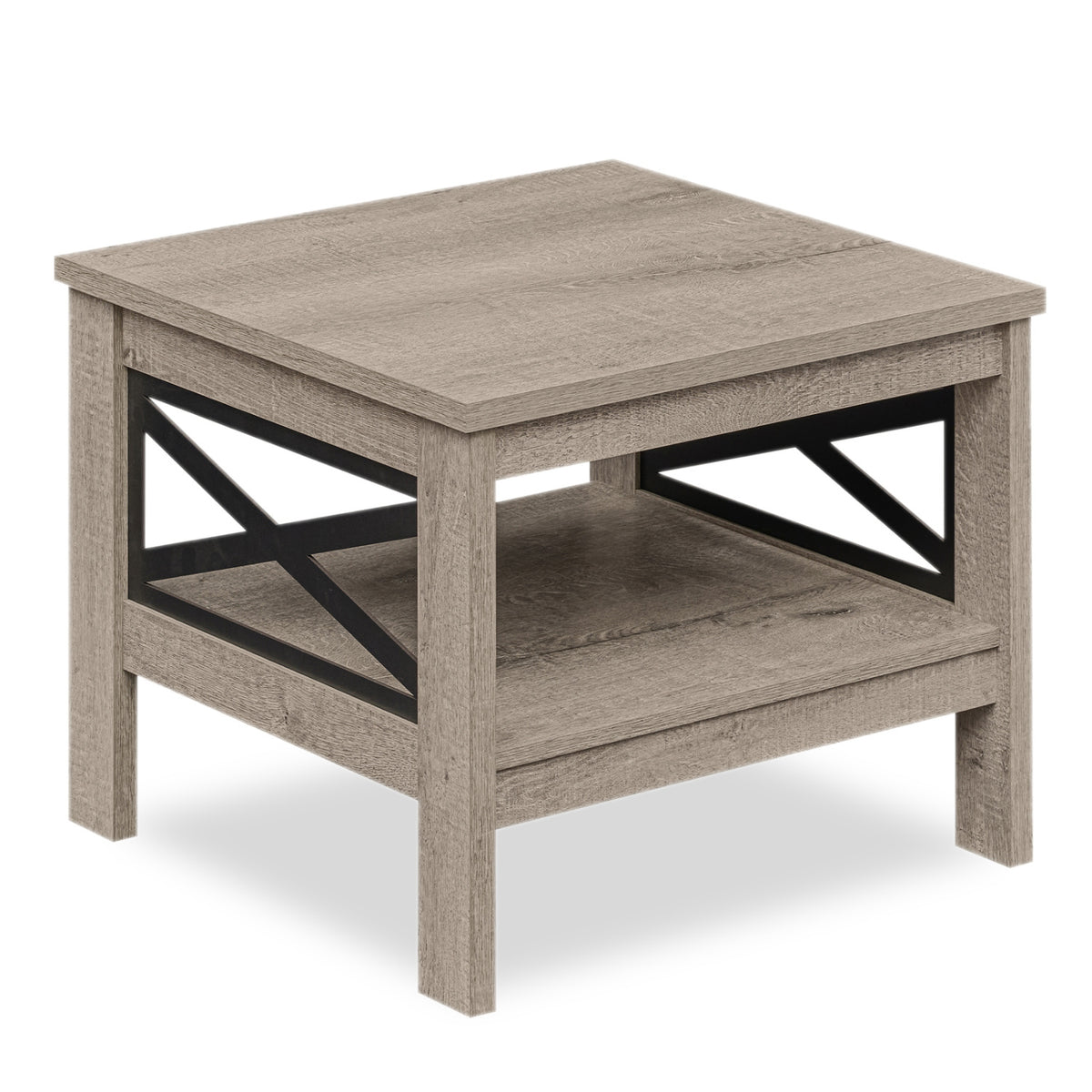 2-Tier Square Side Table with Storage Shelf and X-Frame for Bedroom Living Room