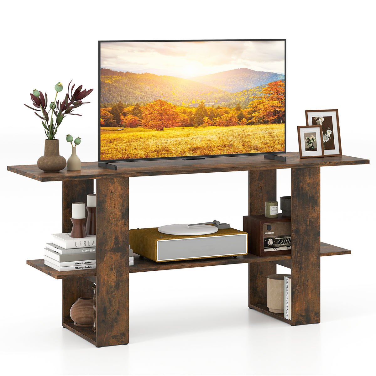 2-Tier TV Stand with Storage for TVs up to 55 Inch Console Table with Open Shelf
