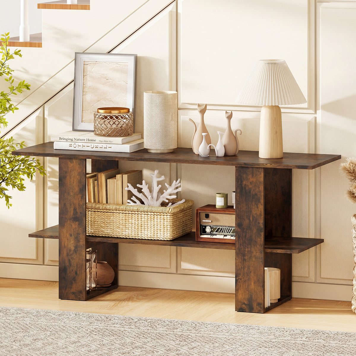 2-Tier TV Stand with Storage for TVs up to 55 Inch Console Table with Open Shelf