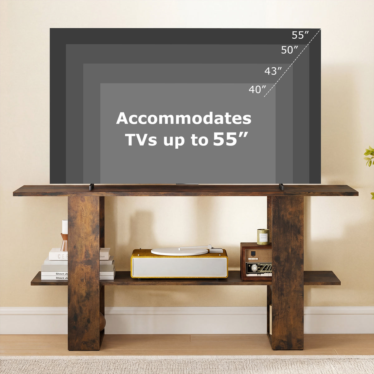 2-Tier TV Stand with Storage for TVs up to 55 Inch Console Table with Open Shelf
